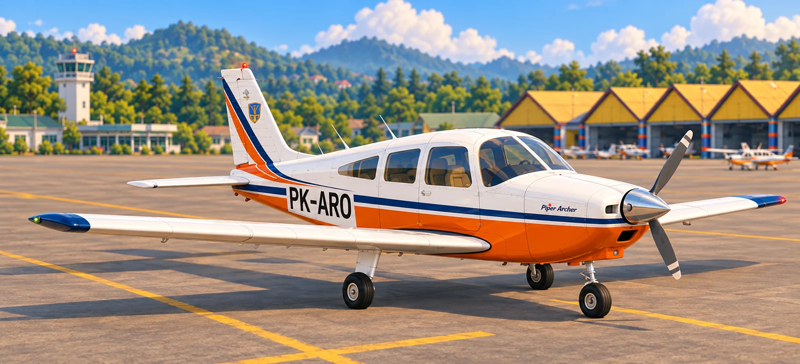 Piper Archer PK-ARO trainer aircraft on the ramp